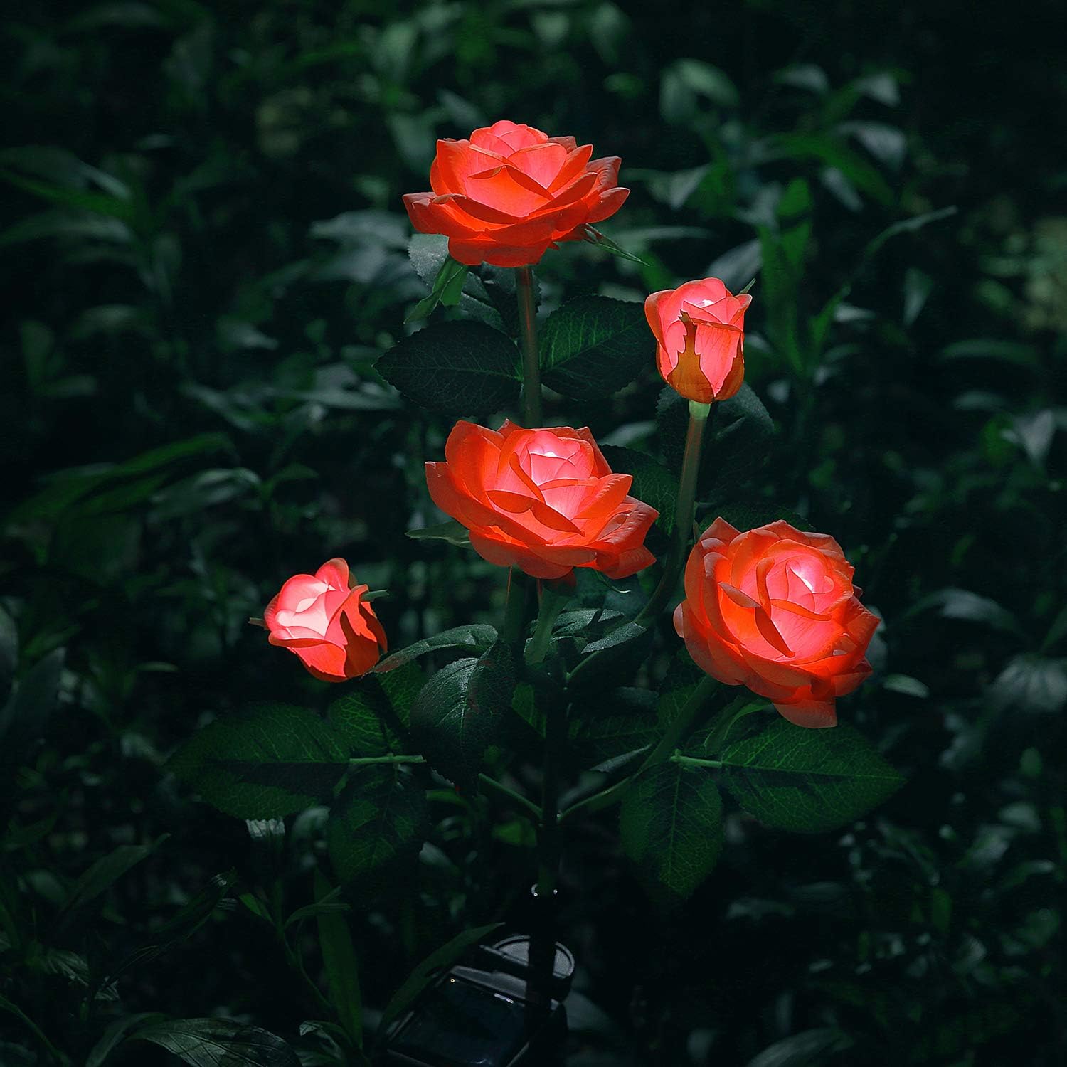 New Material Outdoor Realistic Solar Powered Rose Lights Flower Stake, for Garden Patio yard Pathway decoration, Orange