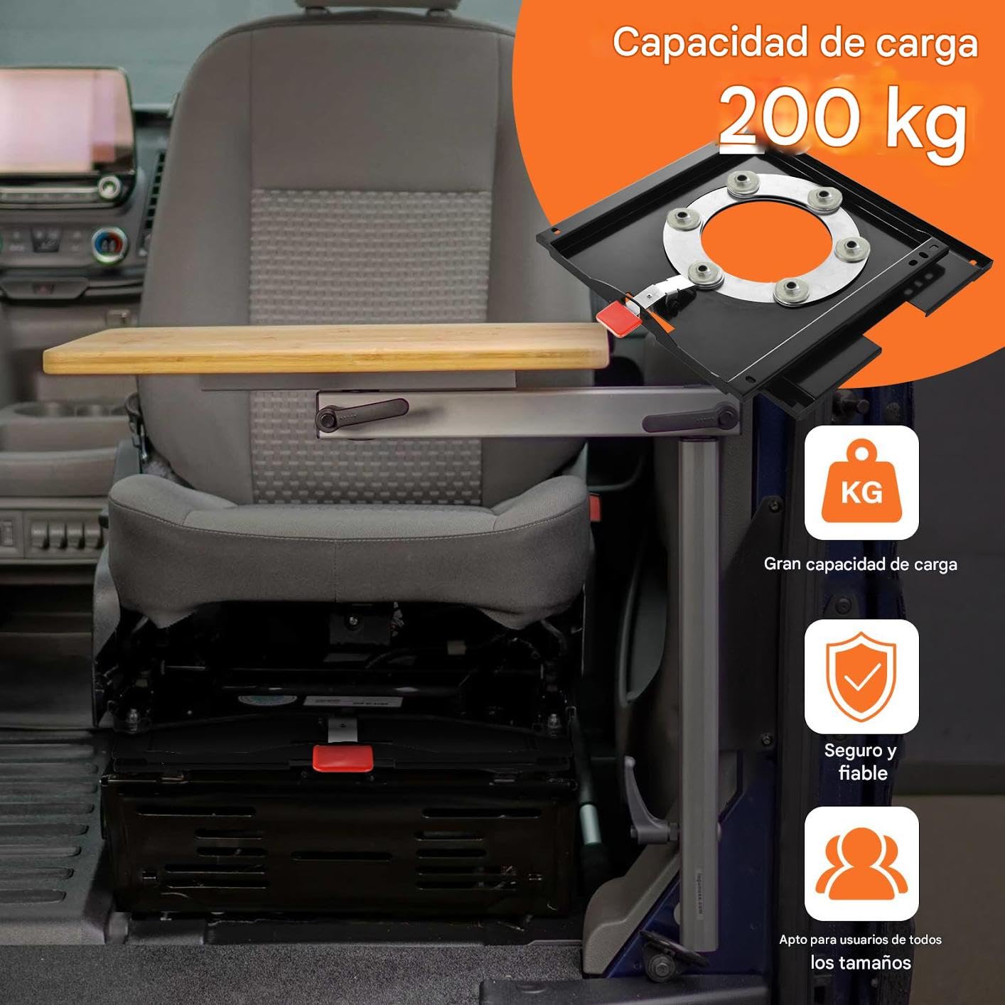 Asiento de consola giratoria para T5, T 6 360° Asiento con consola giratoria sostener 200 kg Trabajo pesado Base giratorias del asientos para caravanas,vehículos comerciales y furgonetas