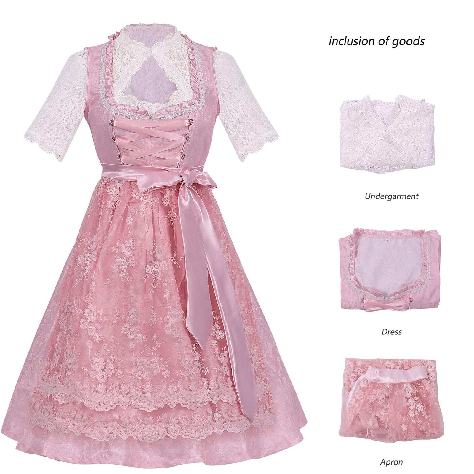 Dirndl Damen Trachtenkleid Klassisches Dirndl Schürze Bluse 3 Teilig Für Damen Elegantes Trachtenrock Midi Dirndlkleid Für Oktoberfest