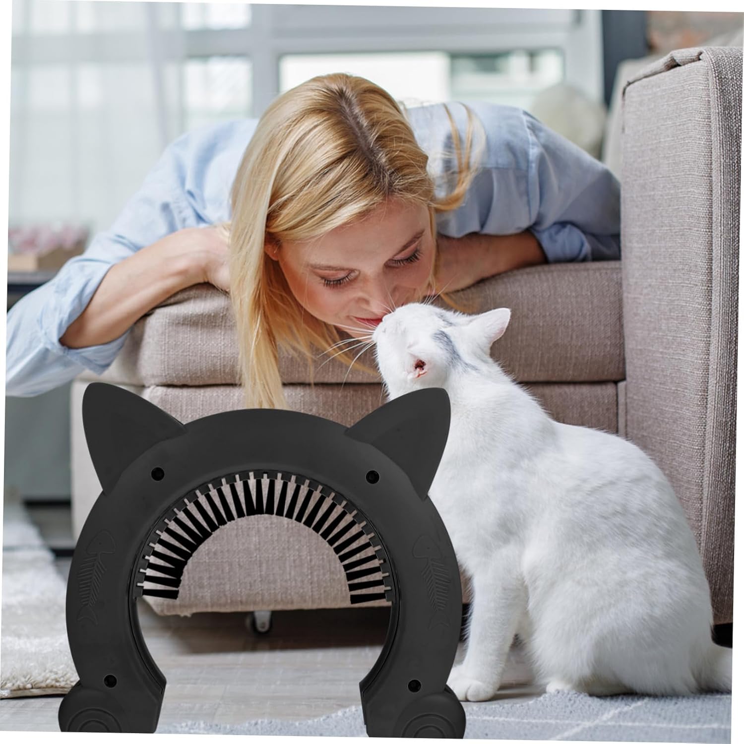 Interior Pet Door with Brush Grooming Design Sturdy Abs Plastic Cat and Dog Door for Indoor Use Pet Access Gate for Easy Entry and Exit Black