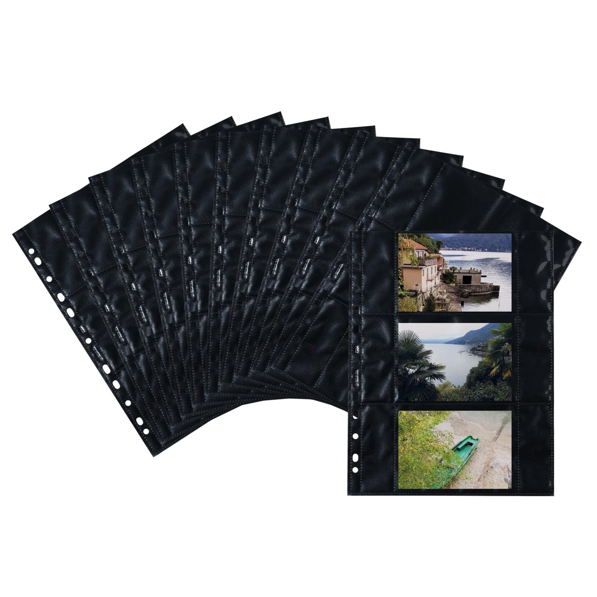 HERMA 7710 Photo Sleeves for Folders, Pack of 250, 9 x 13 cm Landscape, 3 Compartments Divided, Photo Viewing Sleeves with Euro Punch, Black
