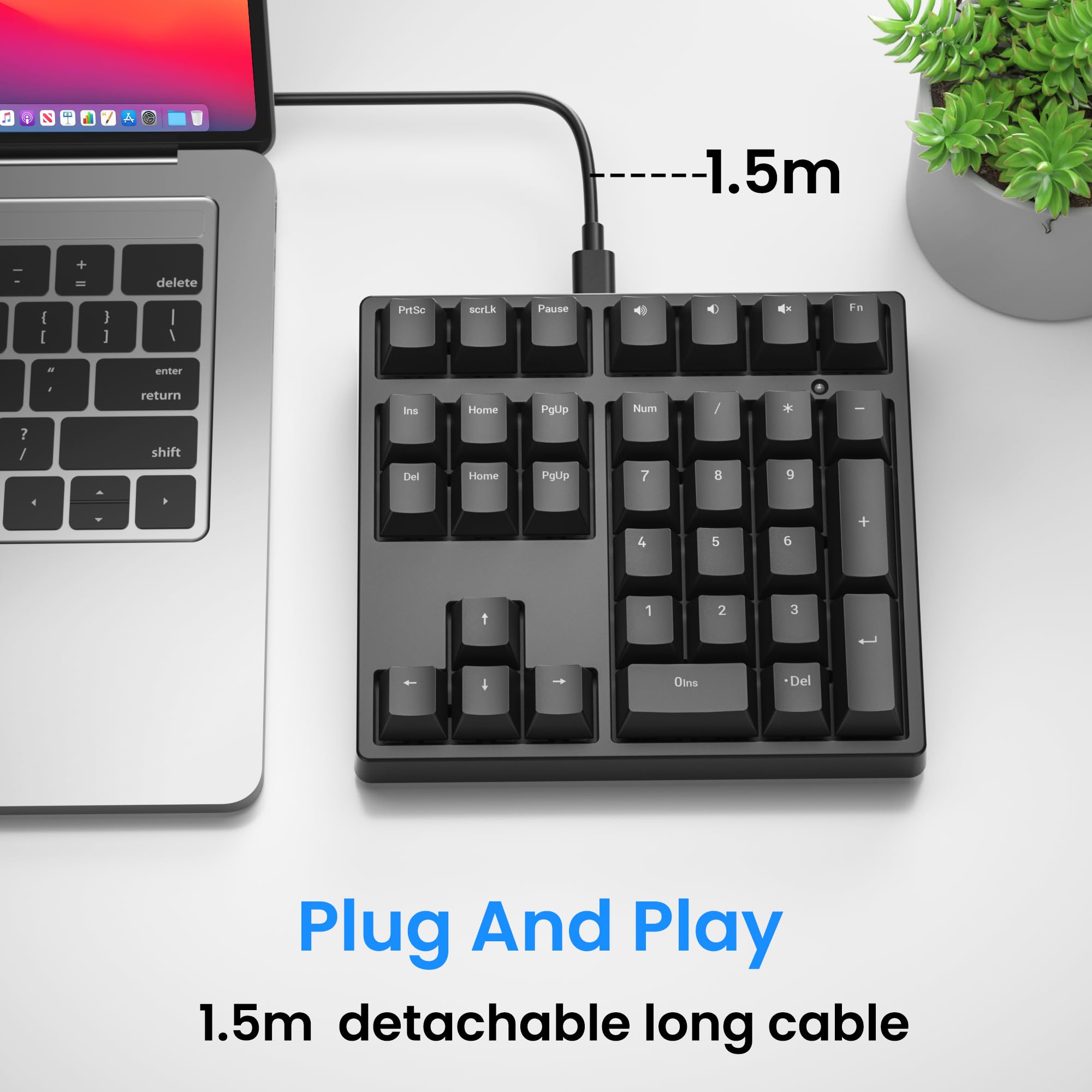 Gurjot Pavé numérique filaire USB mécanique noir | Rétroéclairage LED RVB, 34 touches, touches PBT avec commutateurs bleus, compatible Windows/Mac