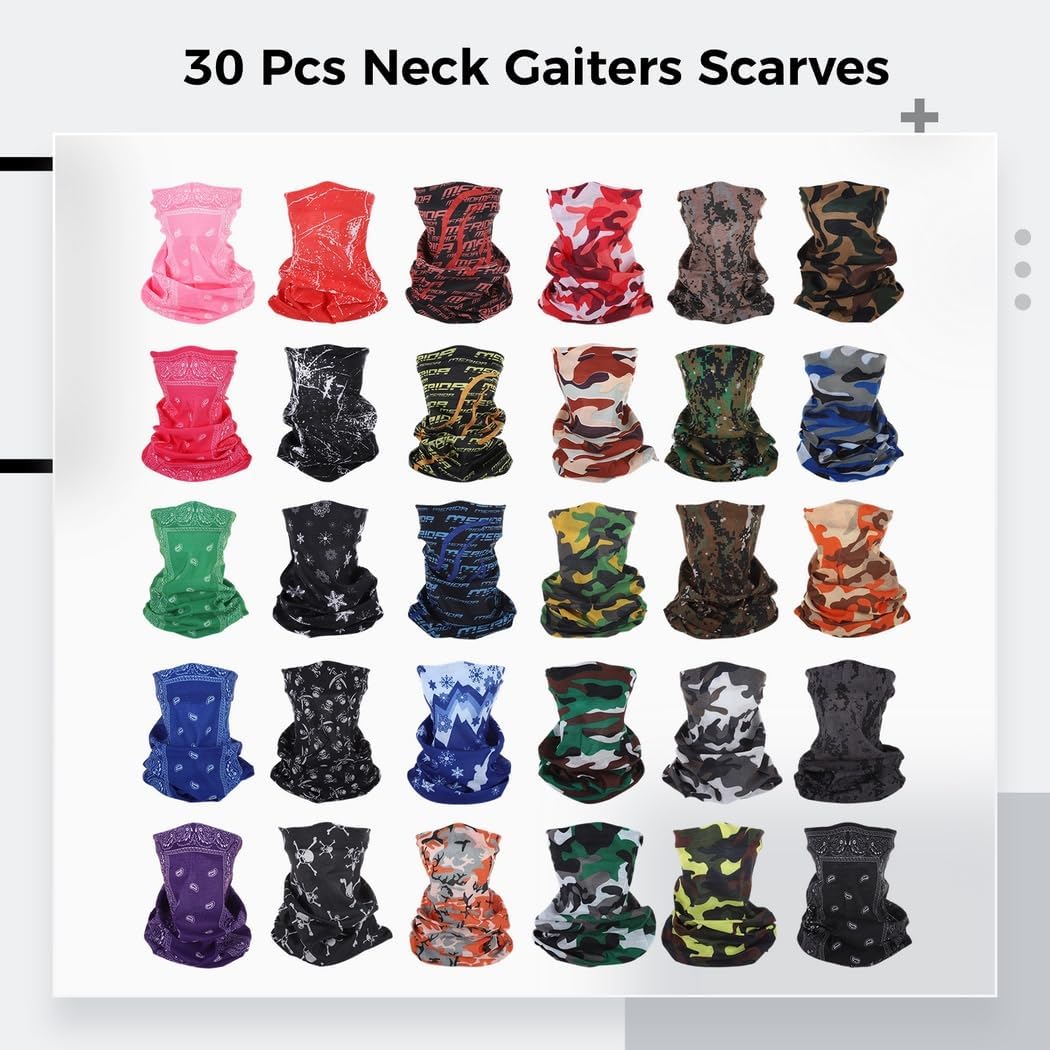 Elastic Sports Scarves Headband, Polyester Fiber Wrap 9.84 X 16.69 Inch, Neck Absorbing Scarves 30 Pcs Head Sweat Gaiters, for Men Women, Running Yoga