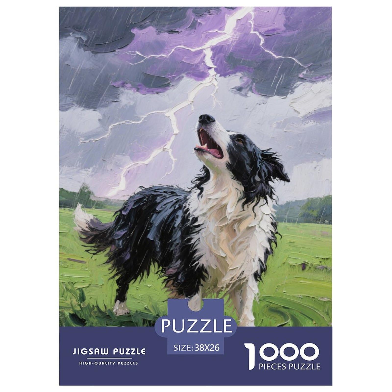 Puzzle Border Collie Dog 1000 Piece Challenge Toy for Adults,Grassland Lightning Impossible Jigsaw Puzzles 1000 Piece Educational Game 38x26cm/1000pcs