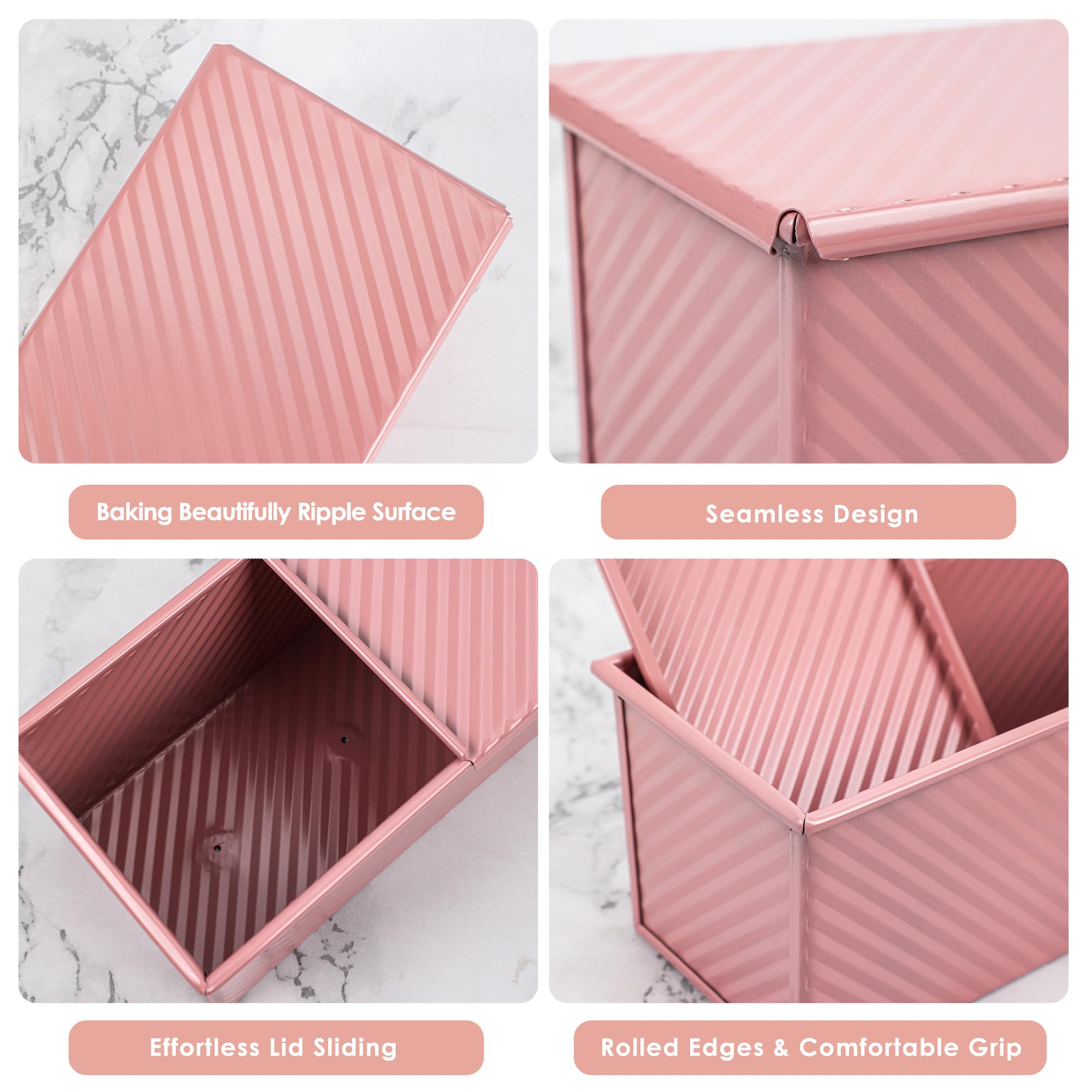 Molde para pan Pullman rosa de alta calidad de 13 pulgadas con tapa, perfecto para hornear pan de sándwich de grado profesional, molde antiadherente para pan casero