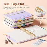 Line Hardcover Spiral Notebook with Removable Dividers Tabs & Ruler, 5 Subject Notebook College Ruled, 300 Page, Large 8"x10" B5 Notebooks for Work School, Lined Journal for Women, Light Purple