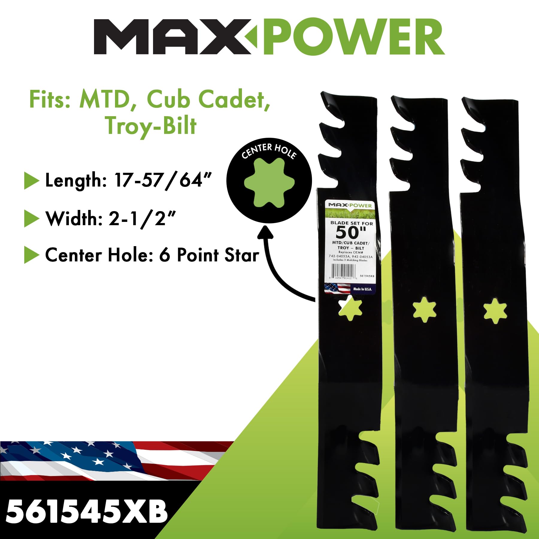 MaxPower 561545XB 3-Blade Commercial - Juego de 3 moldes para Cubos de 50 Pulgadas (sustituye a OEM 742-04053, 742-04053A y Muchos Otros, 3 Unidades), Color Negro