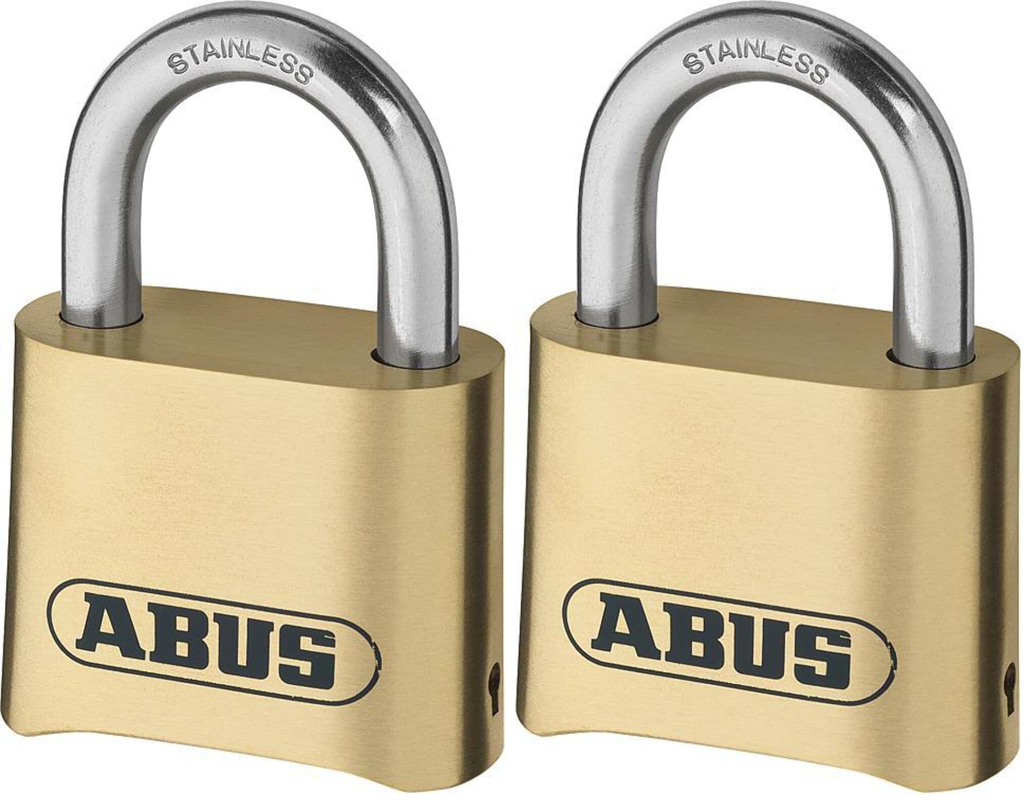 ABUS Zahlenschloss 180IB/50 - Vorhängeschloss aus Messing - wetterfest - mit individuell einstellbarem Zahlencode - ABUS-Sicherheitslevel 5 - Messingfarben (Packung mit 2)