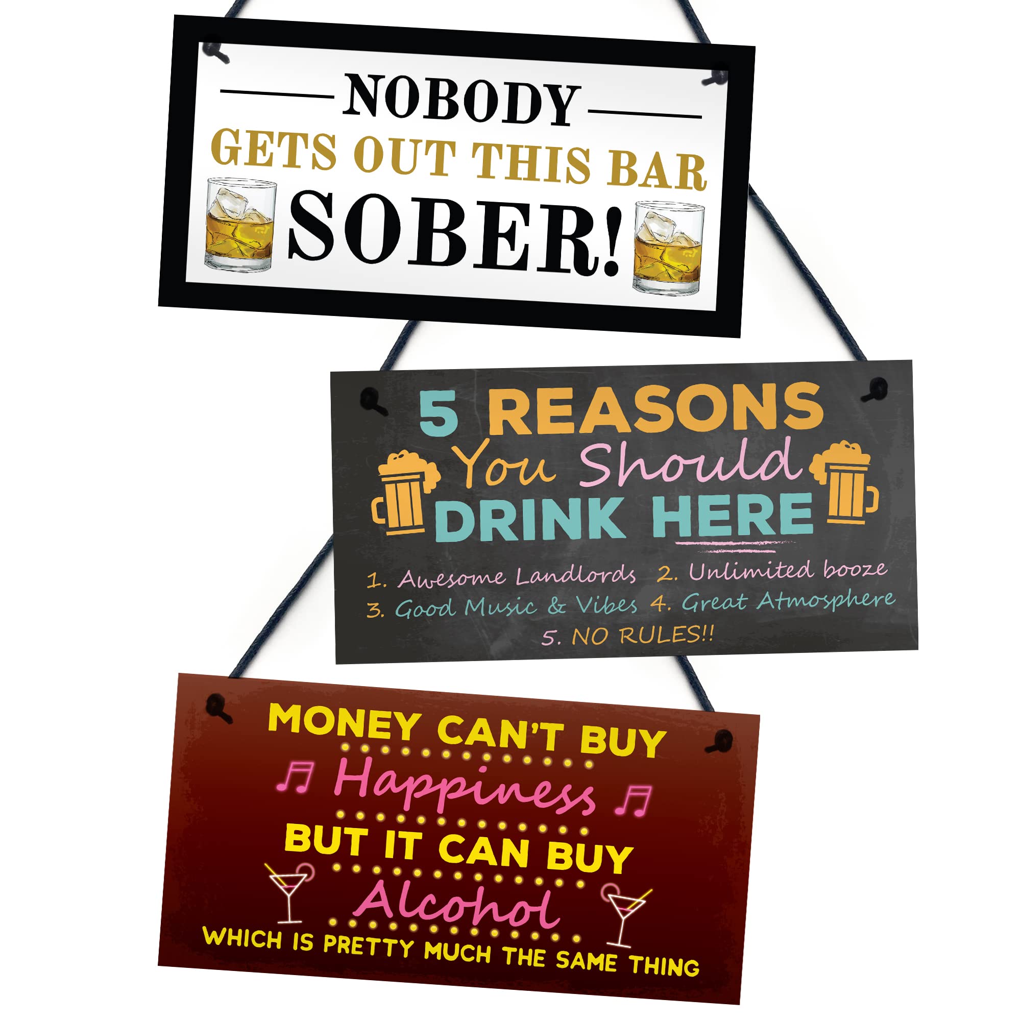 Red Ocean 3 Pieces Funny Alcohol Hanging Bar Signs And Plaques For Home Pub or Home Bar, Novelty Vodka Gin Beer Signs, Funny Birthday Gift For Friend Him or Her