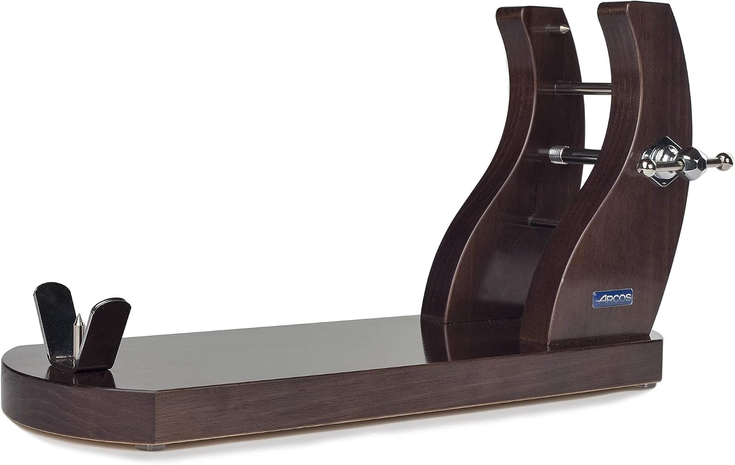 Arcos - Professional Ham Stand. Elegant Lacquered Pine Wood Ham Holder with Metal Hardware. Premium Prosciutto Carving Stand. 20"x11"x7" - Mahogany Color