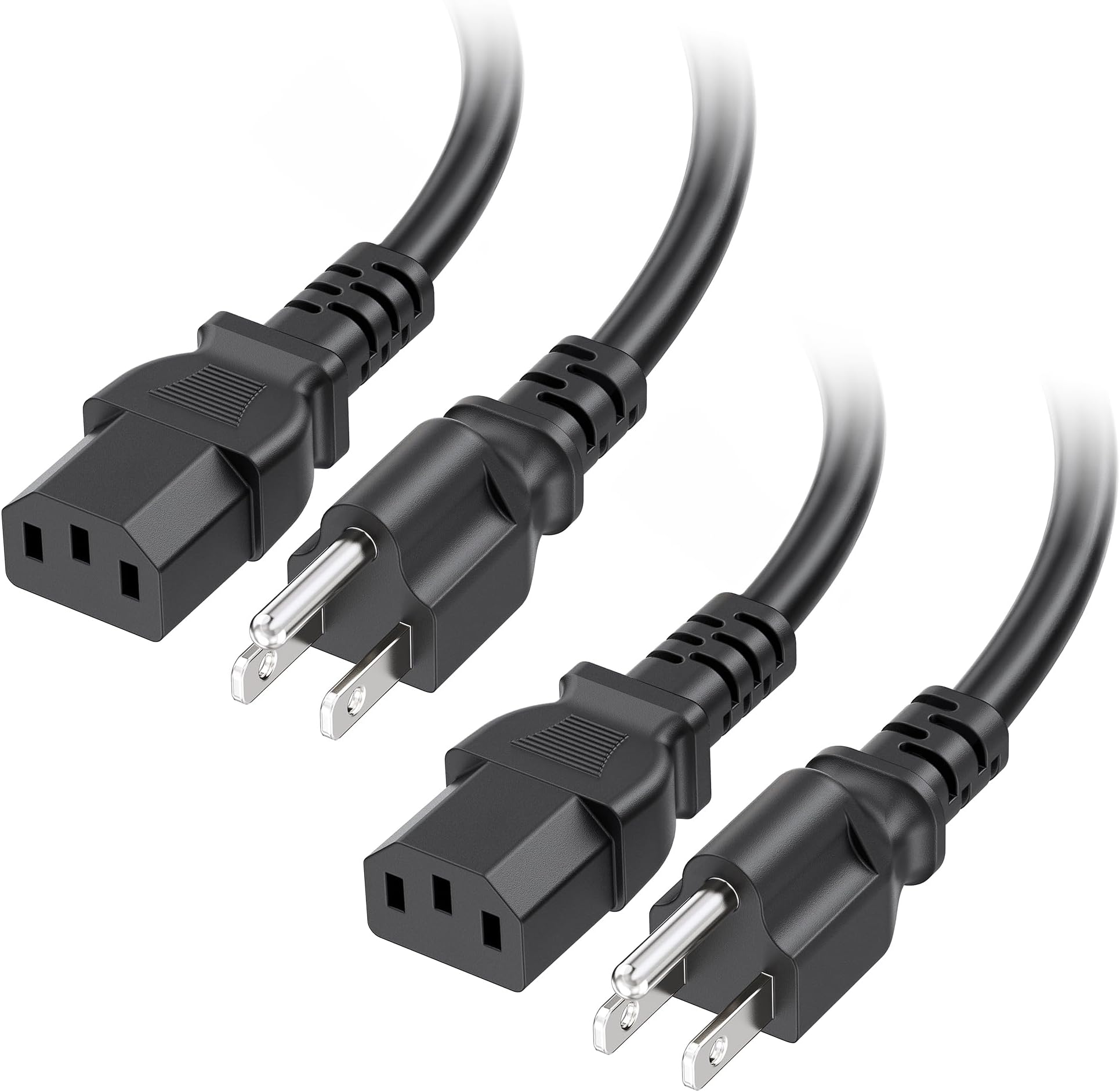 [UL Listed] Cable Matters 2-Pack 16 AWG 3 Prong Computer Power Cord - 10ft, 13A Monitor Power Cord Replacement, AC Cable, NEMA 5-15P to IEC C13, Black