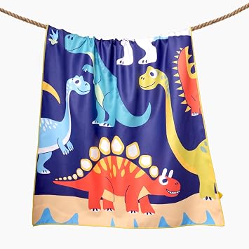 Eunzel Microfiber Kids Beach Towel, Quick Dry Towels for Girls & Boys Sand Free Travel Towel for Beach, Camping, Swim Pool 60x30,Colorful Dinosaur
