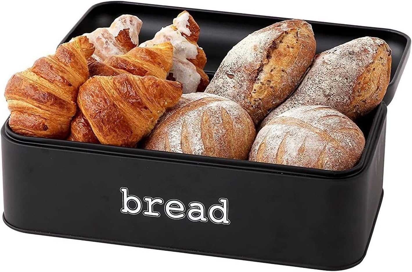 Juvale Stainless Steel Black Bread Box for Kitchen Countertop, Large Bin for 2 Loaves, English Muffins, Baked Goods Storage Containers (17 x 9 x 6.5 In)