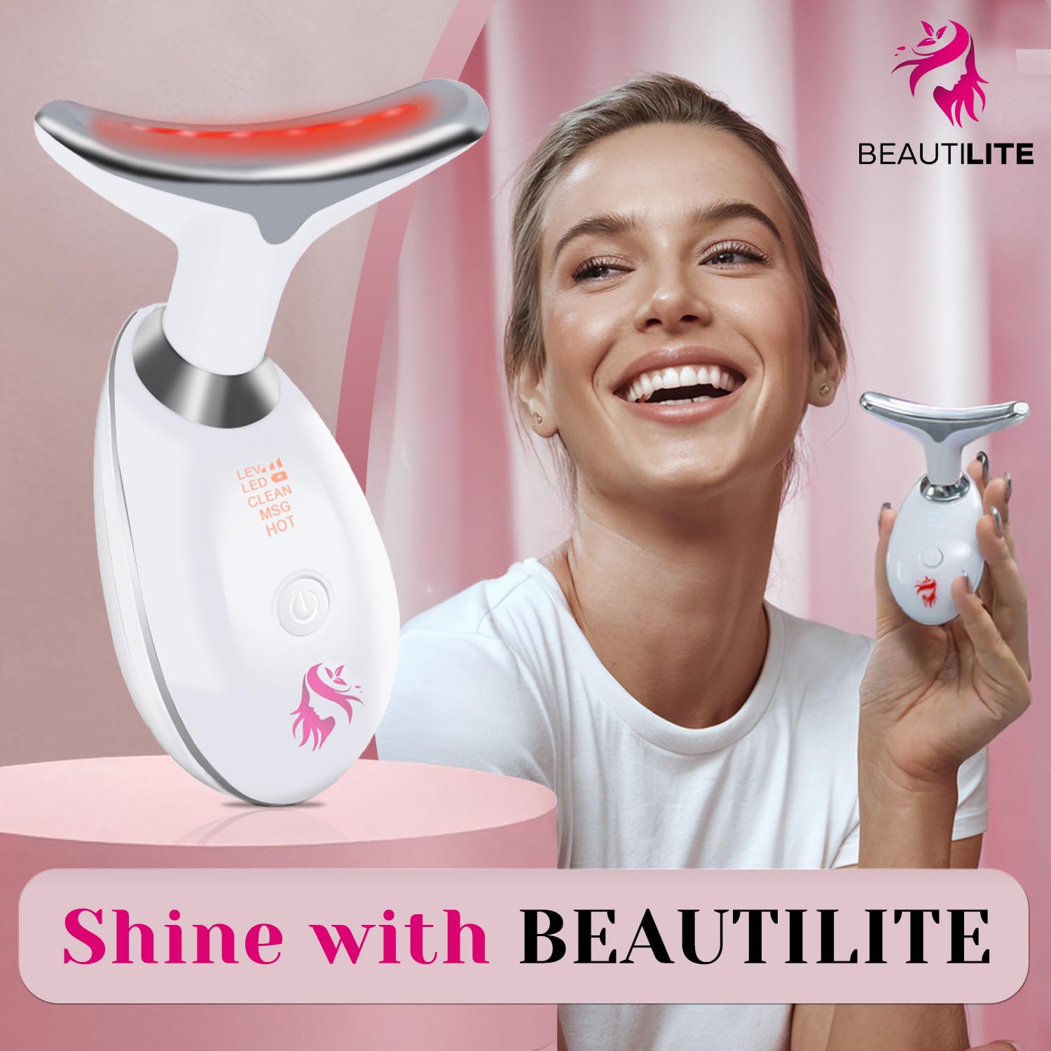Luminesce - Escultor facial LED 7 en 1 - Terapia de luz roja para cara, drenaje linfático, reductor de doble barbilla, dispositivo de estiramiento facial antienvejecimiento y estiramiento facial,