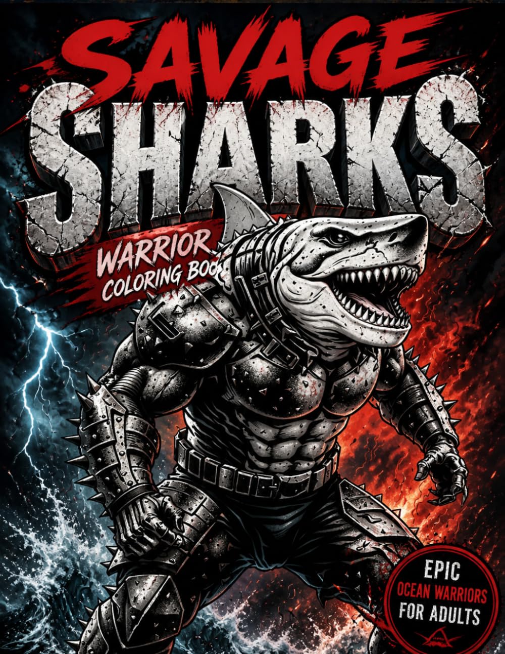 Savage Sharks: Warrior Coloring Book – Fierce Shark Warriors, Dark Fantasy Creatures & Stress Relief for Adults