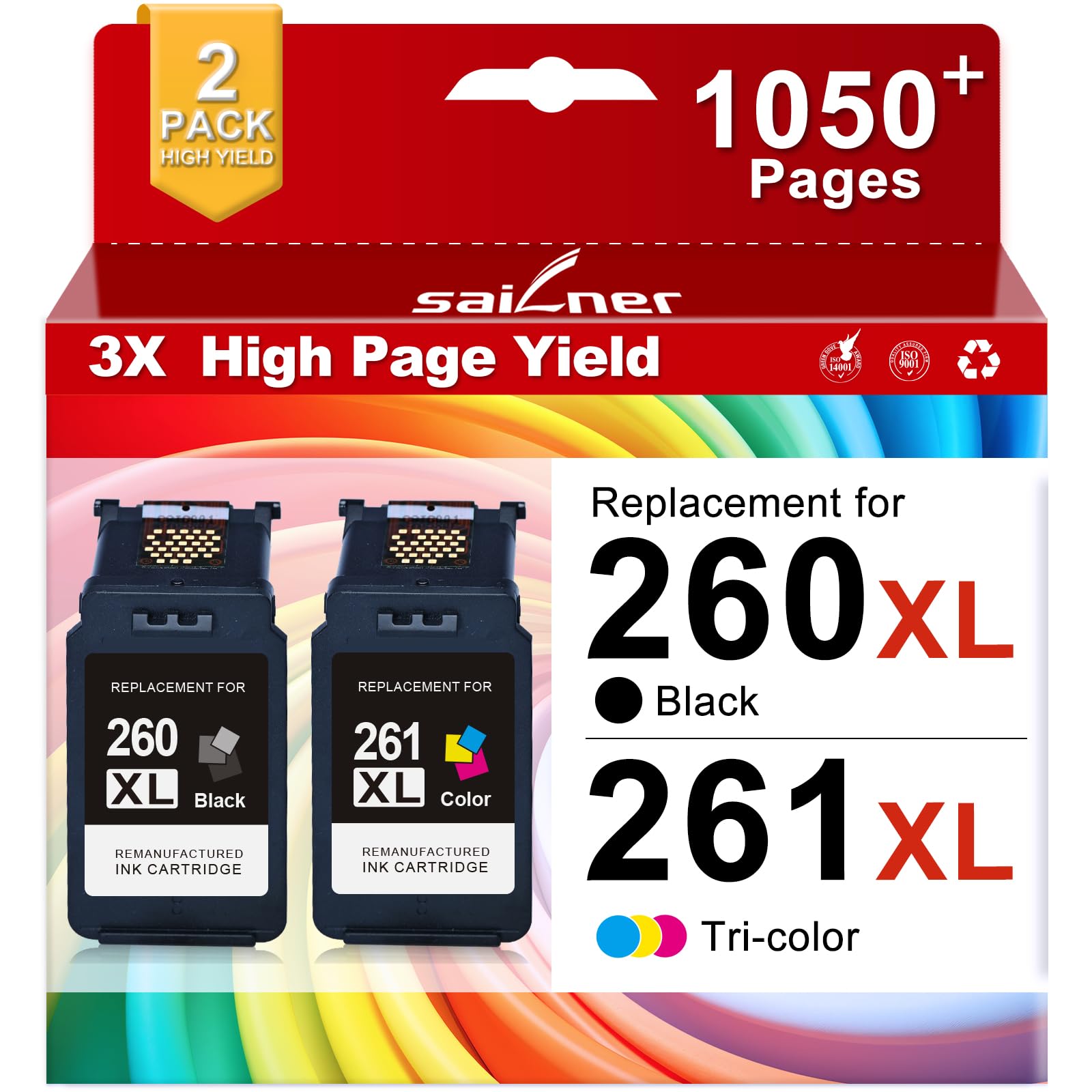 260XL 261XL Replacement for Canon 260 and 261 Ink Cartridges PG-260 CL-261 Compatible with Canon Pixma TS6420a TS6400 TS6420 TR7020a TR7020 TR7000