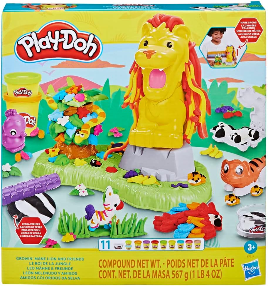 Play-Doh Growin' Mane Lion and Friends Playset, Animal-Themed Sets for Girls and Boys, Kids Toys