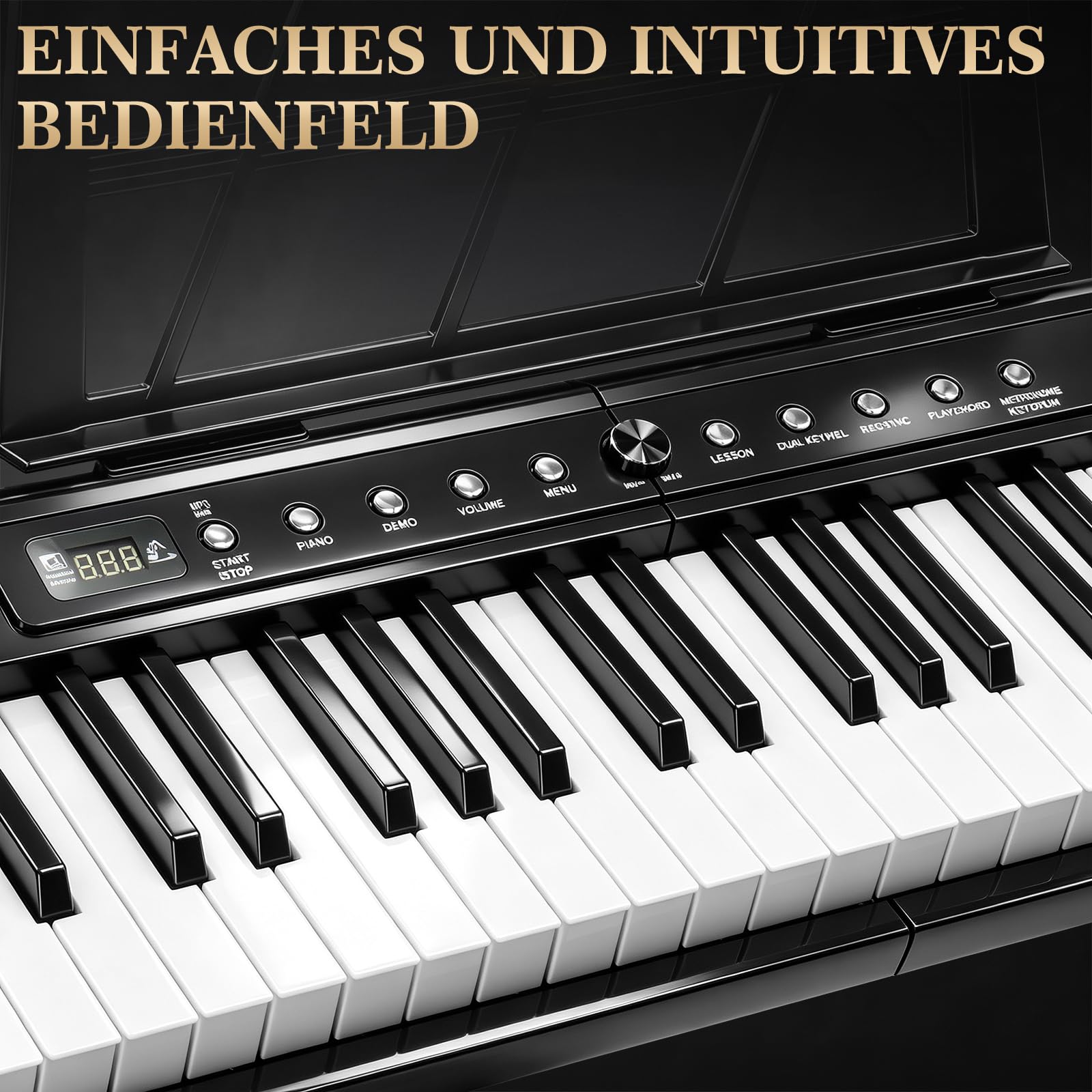 LEADZM Piano Numérique 88 Touches avec Support, Pédale de Sustain, Clavier Piano avec Pupitre, Casque et Microphone (Noirz)