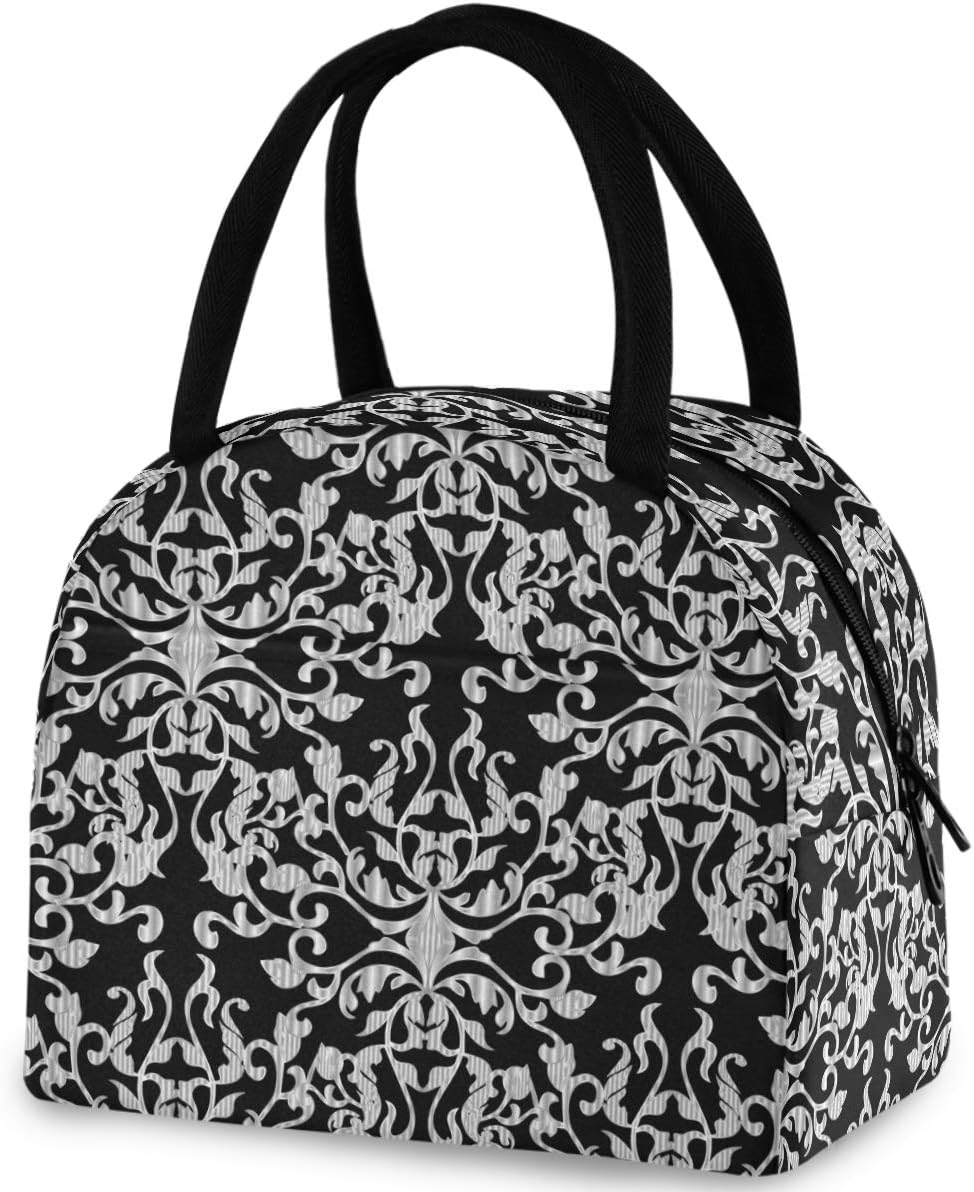 Chic Baroque Damask Luxury Vintage Black Large Insulated Cooler Lunch Bag image 2