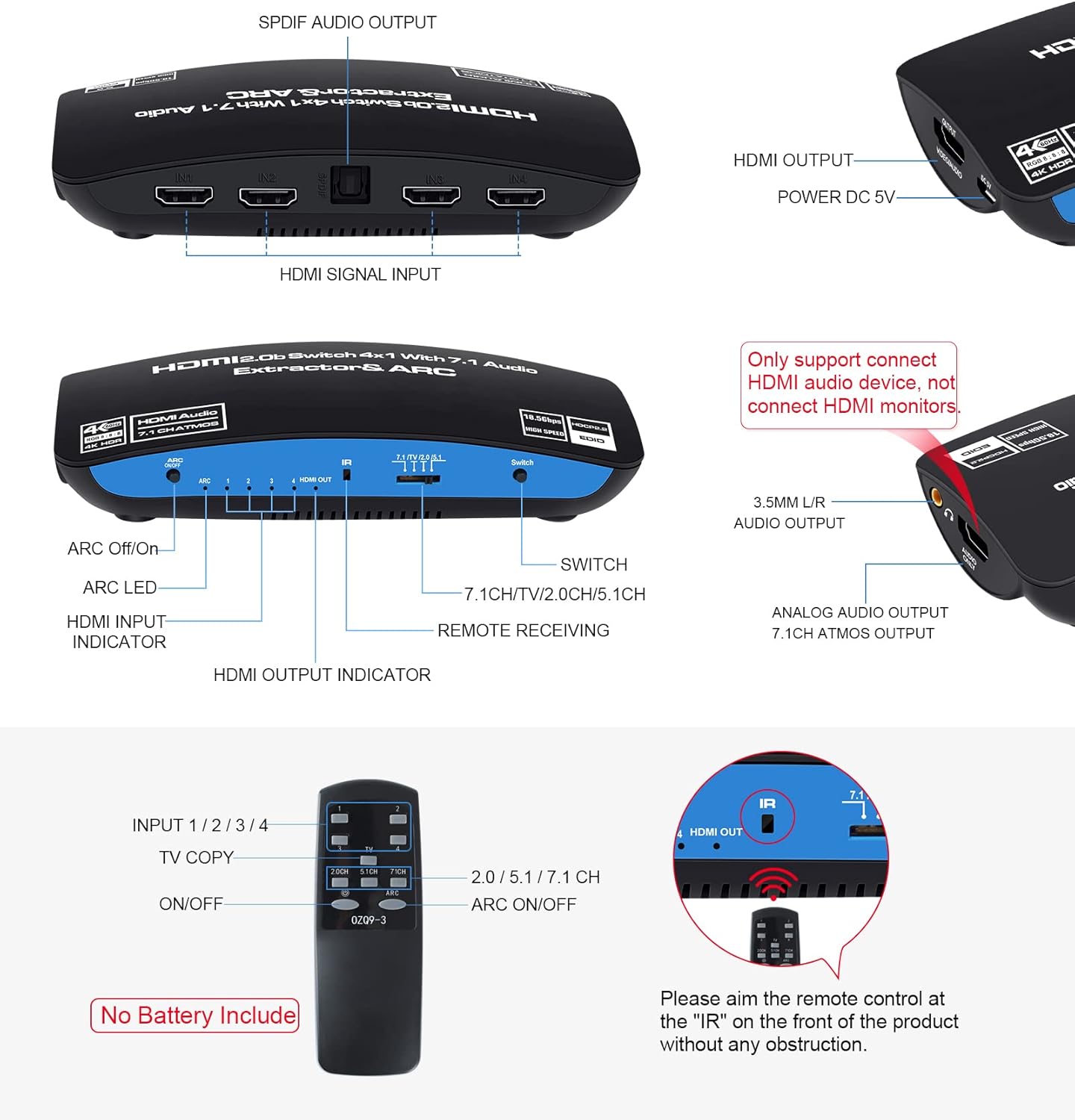 🛒 Flаѕh Sаlе 4K@60Hz HDMI Switch 4x1 with 7.1 Audio Extractor, avedio links 4 Port HDMI2.0b Switch Box with HDMI Atmos 7.1CH/ Optical 5.1CH/3.5mm Audio Out, HDMI Selector Switch with Remote Flаѕh Dеаlѕ - 40% оƒƒ 4K@60Hz HDMI Switch 4x1 with 7.1 Audio Extractor, avedio links 4 Port HDMI2.0b Switch Box with HDMI Atmos 7.1CH/ Optical 5.1CH/3.5mm Audio Out, HDMI Selector Switch with Remote