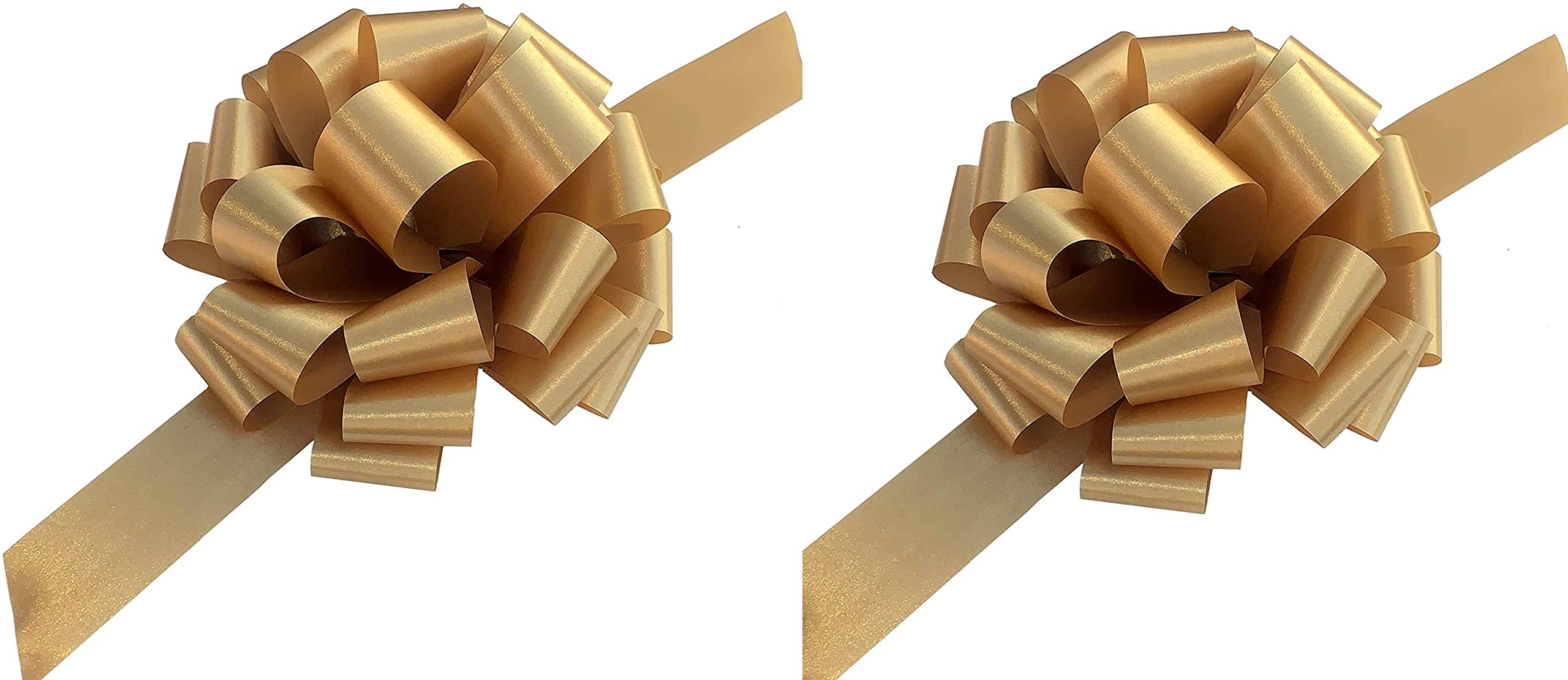Indigo Gold Pack Of 2 Large 50Mm Pull Bows - Christmas, Valentines, Weddings, Gifts Venue Decorations Ribbons (Gold)