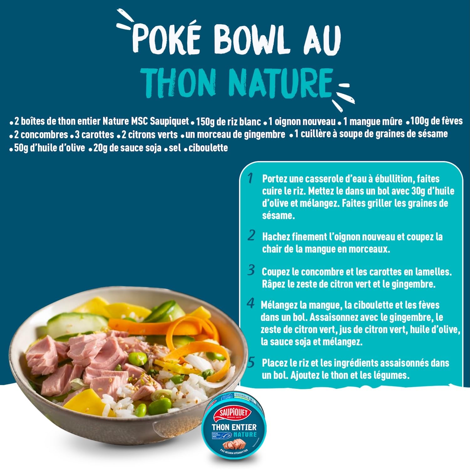 SAUPIQUET - Thon au Naturel - Thon Entier Nature - Moelleux & Savoureux - Issu d'une Pêche Durable Garantie MSC - 12 Conserves (112 g)