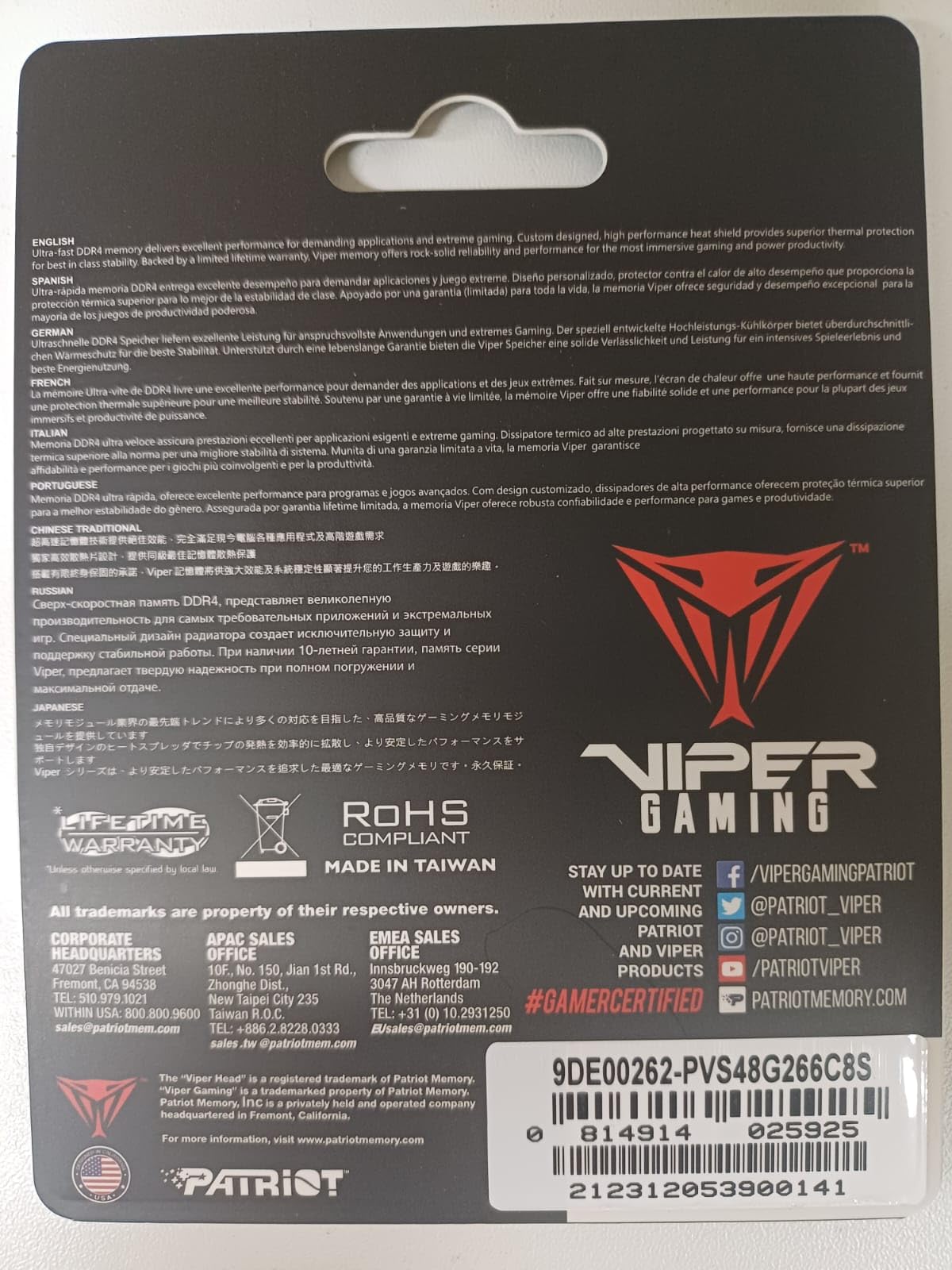 Patriot Memory Viper Steel DDR4 8GB 2666MHz CL18 SODIMM Memory Module  PVS48G266C8S