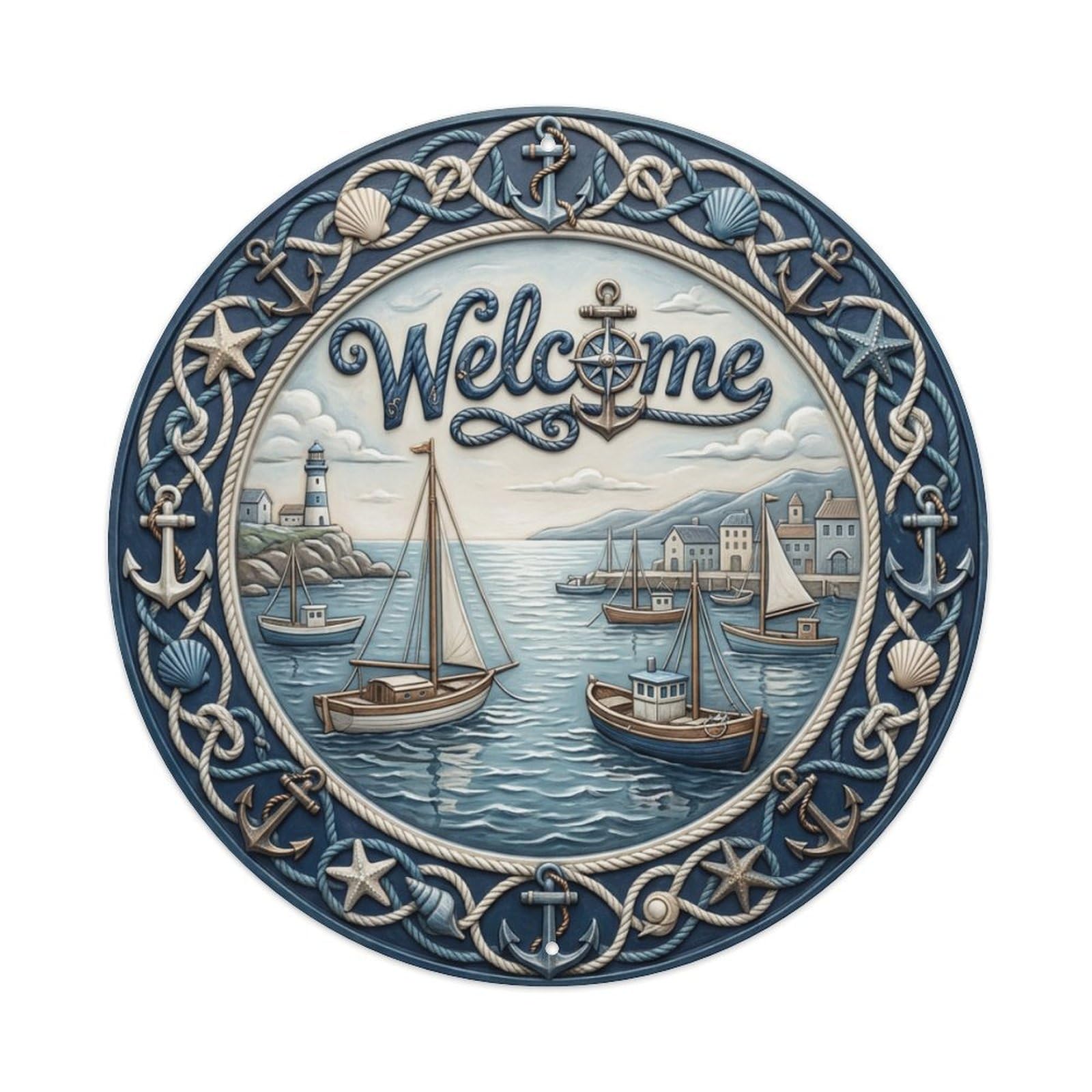 Tgrcjimh Style Metal Tin Sign Harbor View Welcome Nautical Scene