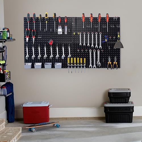 Miniatura 5 de Pegboard Smith Kit de tablero de clavijas de metal negro de 48 x 24 pulgadas para organización de pared con ganchos, contenedores de almacenamiento