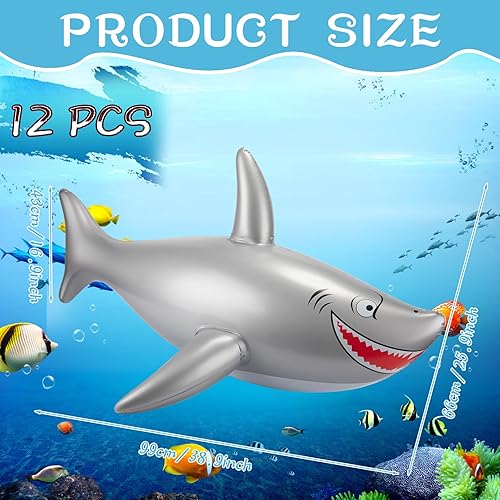 Miniatura 2 de 12 piezas inflables de tiburón de 40 pulgadas, juguete inflable de tiburón de PVC para decoración de cumpleaños de tiburón grande, piscina y playa,