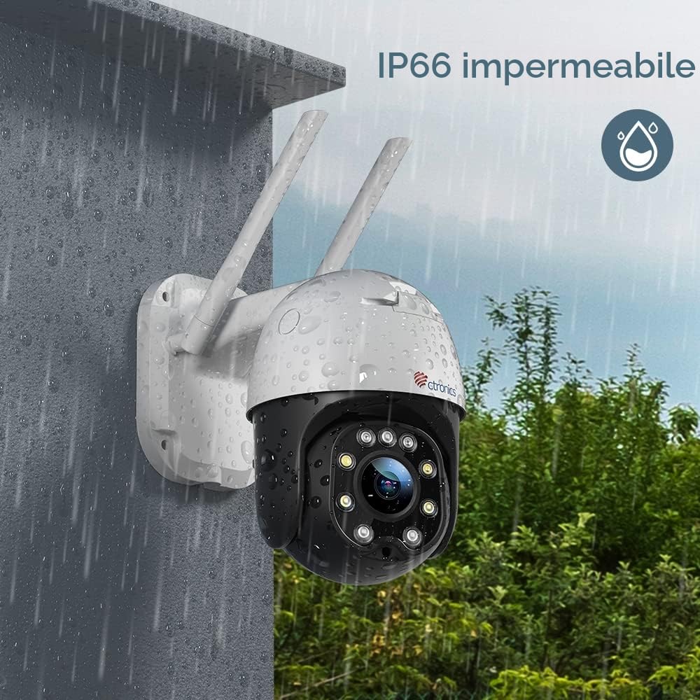 Ctronics 5MP Telecamera di Sorveglianza WiFi Esterna Telecamera IP | PTZ Visione Notturna Colore 25M 2560X1920P Rilevamento Umano Tracciamento Auto 355° Pan 90° Tilt Audio Bidirezionale IP66