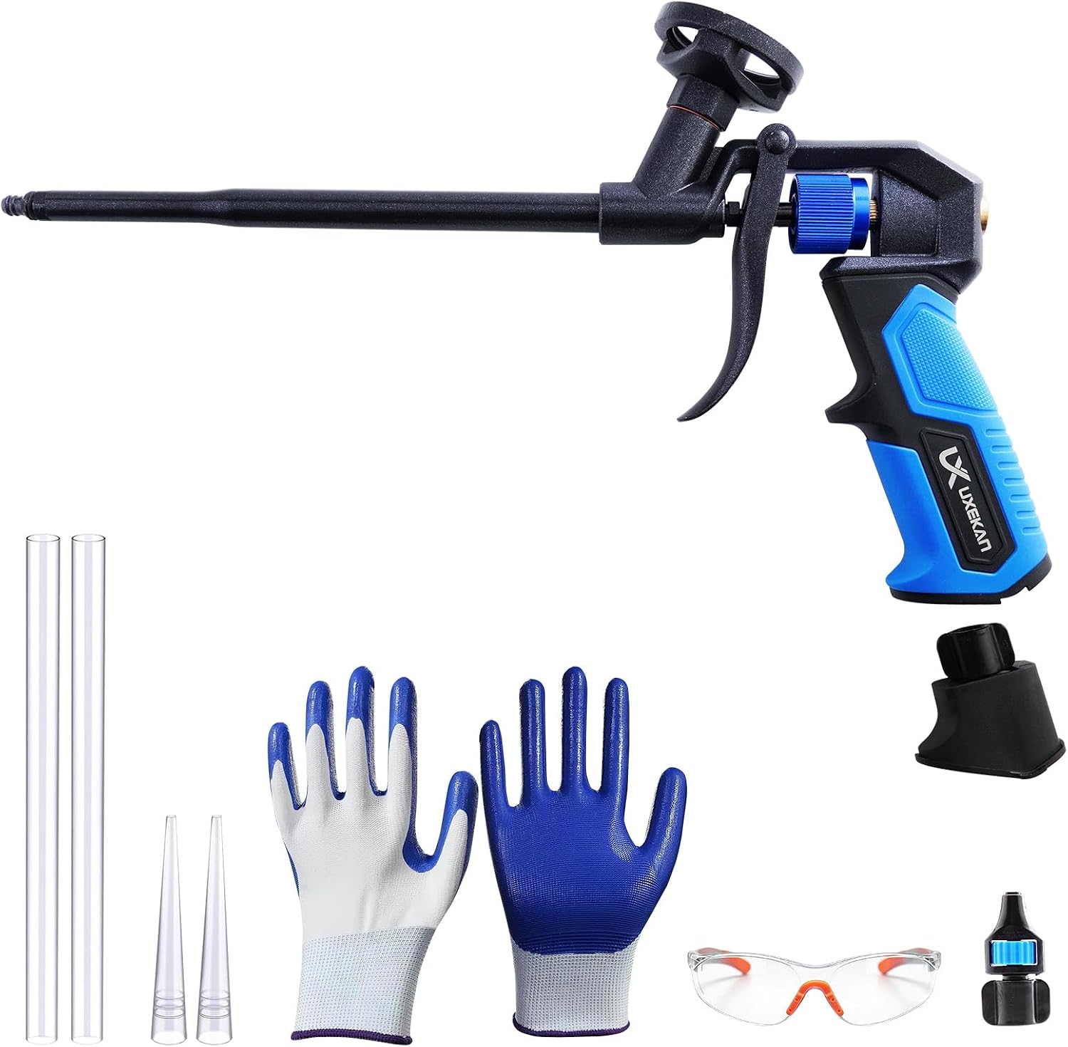 Professional Spray Foam Gun with 6 Extenders, PTFE Teflon Coated Heavy Duty Metal Foam Applicator, One-Hand Precision Flow Control for Caulking, Sealing, Filling & Insulation