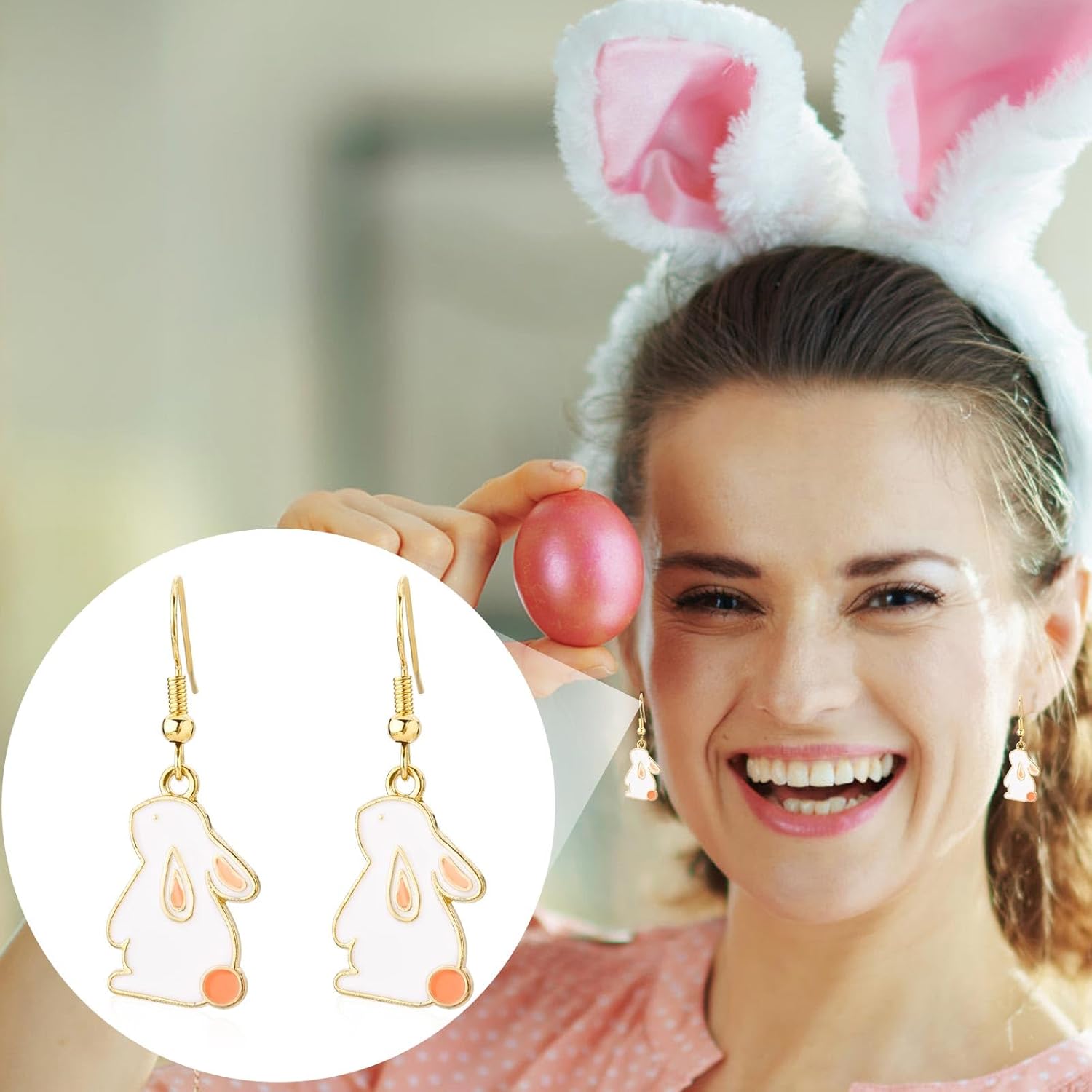 Easter Bunny Earrings, Kawaii Rabbit Drop Earring Sweet Cute Animal Dangle Earrings Happy Easter Earrings Perfect Jewelry Gift for Women Spring Holiday Party - Image 6