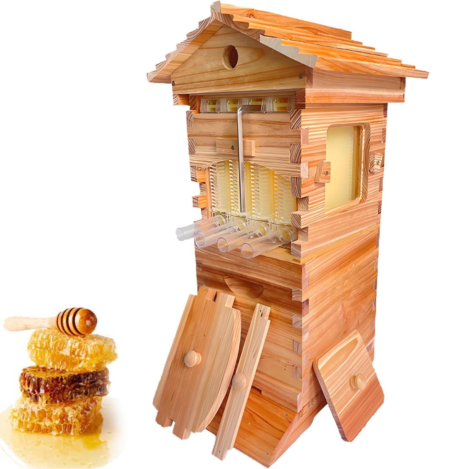 Kit de iniciación de colmena de abejas, recubierto de cera de abejas con marcos y base encerada, juego de caja automática de colmena para una fácil apicultura, completo para principiantes