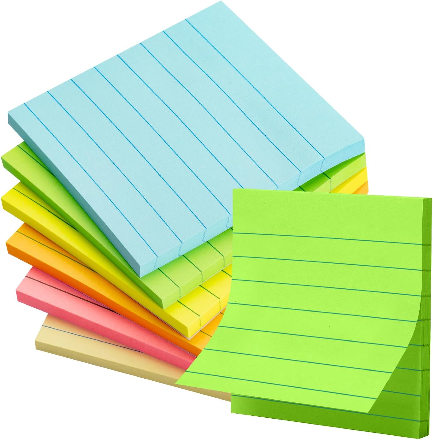 Mr. Pen- Lined Sticky Notes, 3" x 3", 6 Pads, 45 Sheets/Pad, Pastel Color, Sticky Notes with Lines, Ruled Post Stickies, Memo Pads, Self-Stick Note Pad for Office, School, Home, Study & Organization