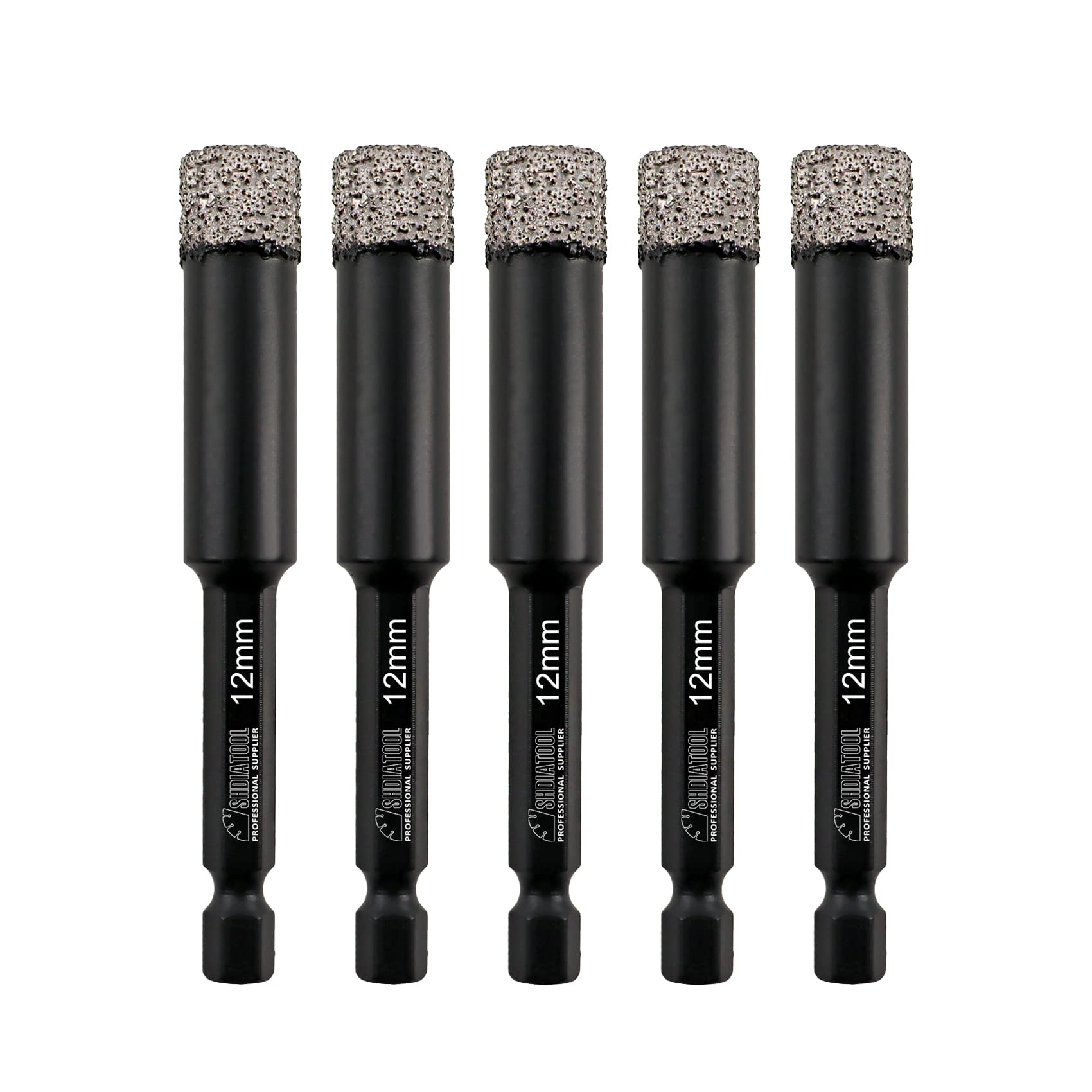 Shdiatool - Punte diamantate a secco, 5 pezzi, 12 mm, per piastrelle in porcellana, marmo e granito
