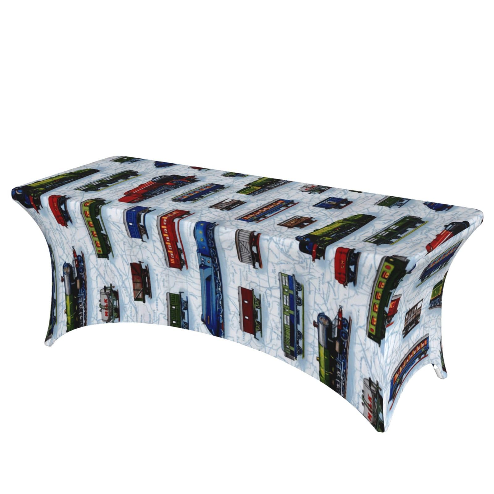 DCEHGEW 6FT Spandex Rectangular Table Cloth, train Cars Printed Fitted Elastic Tablecloths Washable Table Cover for Event, Wedding, Banquet & Party