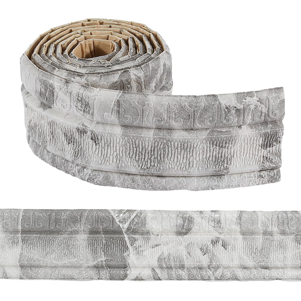 CRASPIRE Moldura de Corona para Papel Tapiz de 90.5 x 3.9 pulgada Autoadhesiva Flexible de Color Gris Mármol Resistente Al Agua con Forma de Espejo para Pared Líneas de Base Espuma para Decoración
