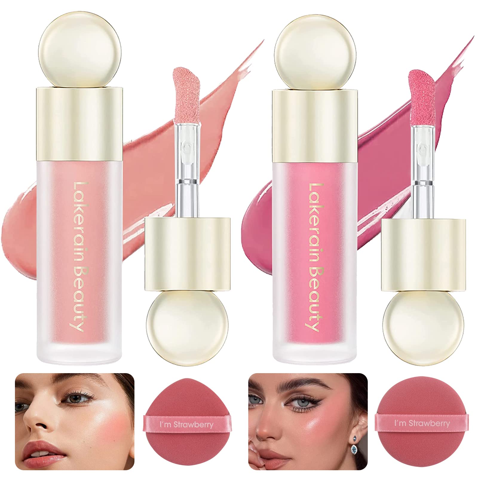 Líquido Blush, Colorete Líquido en Crema Gel,Rare Beauty, Rubor Líquido,Colorete Líquido Para Mejillas, Colorete en Crema Líquido, Cream Blush Resistente al Agua de Aspecto Natural (#01+#02)