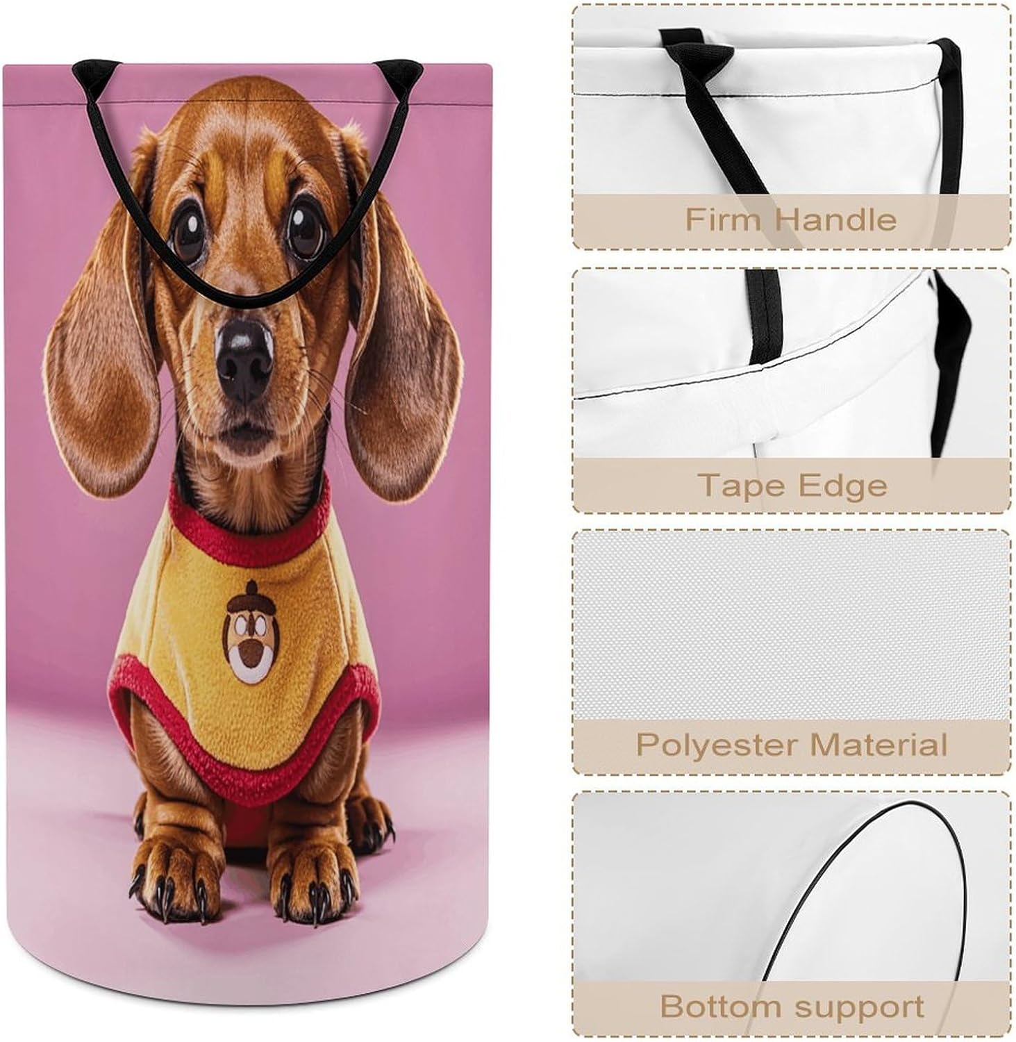 Cute Dachshund Duggee Large Laundry Basket Waterproof Collapsible Laundry Hamper Clothes Storage Basket Toys Bin for Bathroom Bedroom Home Decor