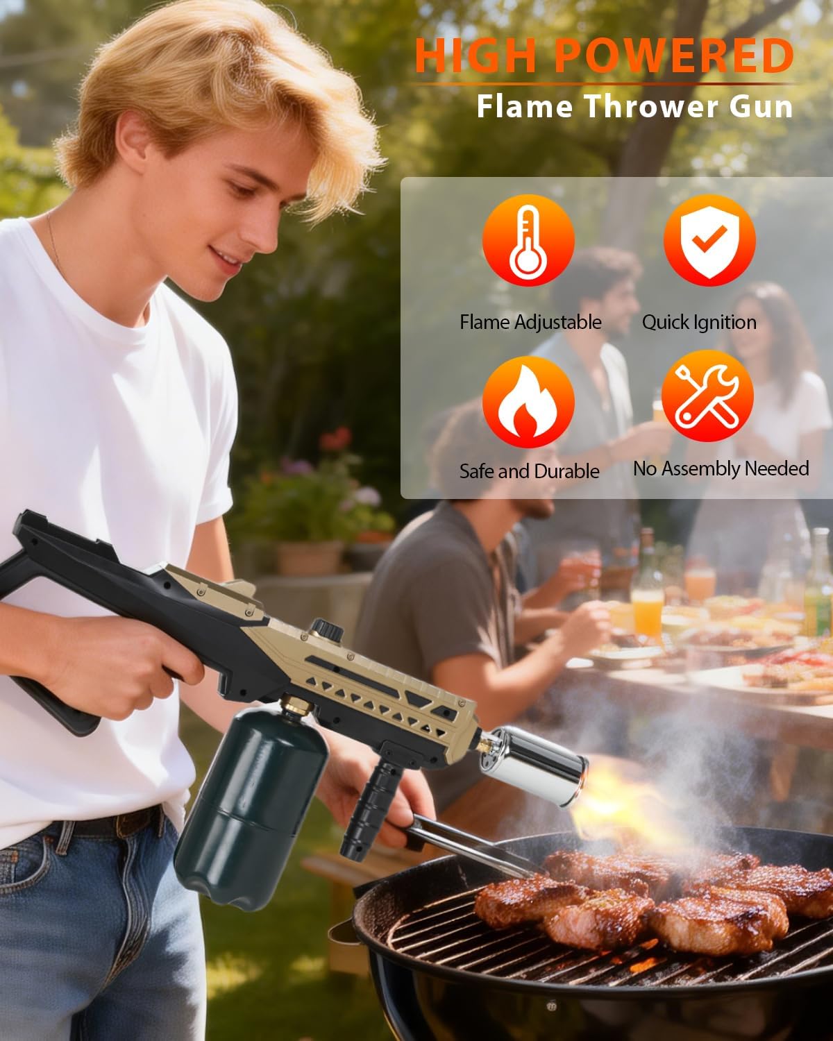 Powerful Propane Torch Gun,Flamethrower Blow Torch Gun with 3275°F Adjustable Charcoal Lighter, Efficient Ignition Torch Gun for BBQ, Searing Steaks, Campfire, Welding(Tank Not Included)