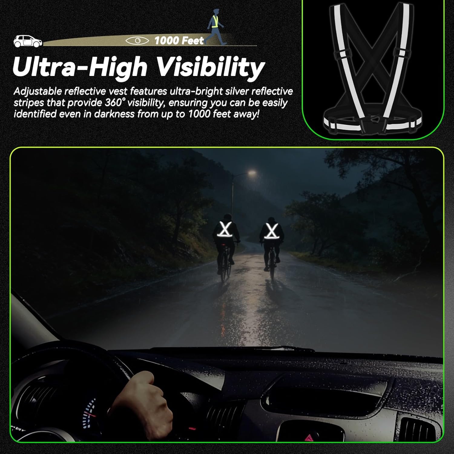 10PCS Reflective Vest Running Gear, High Visibility Adjustable Safety Vest for Outdoor Motorcycle, Dog Walking