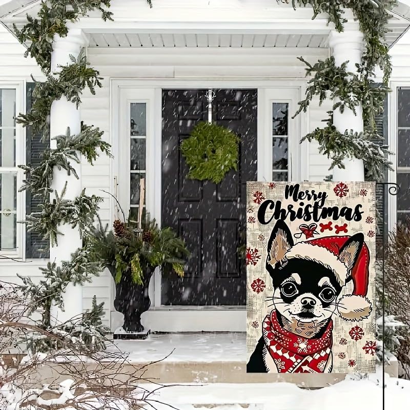 Merry Christmas Dog Garden Flag 12x18 Inch Double Sided Holiday Dog with Santa Hat Scarf Snowflake Small Outdoor Yard Flag Seasonal Welcome Banner for Porch Lawn Patio Christmas Decor - Image 3