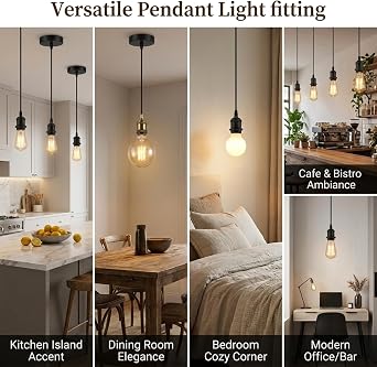 2 PCS Pendant Light Fitting E27 Lamp Holder Ceiling Hanging Light, with Black Light Fittings 100cm Cable Adjustable, for Kitchen Hallway Bedroom Living Room Home Lighting Decor [Energy Class A]