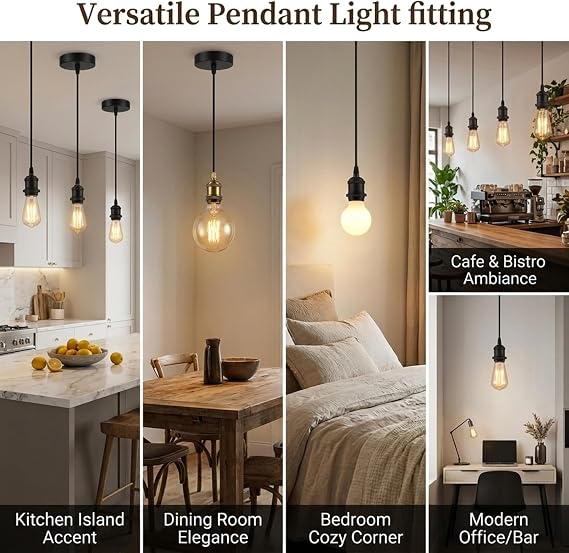 2 PCS Pendant Light Fitting E27 Lamp Holder Ceiling Hanging Light, with Black Light Fittings 100cm Cable Adjustable, for Kitchen Hallway Bedroom Living Room Home Lighting Decor [Energy Class A]