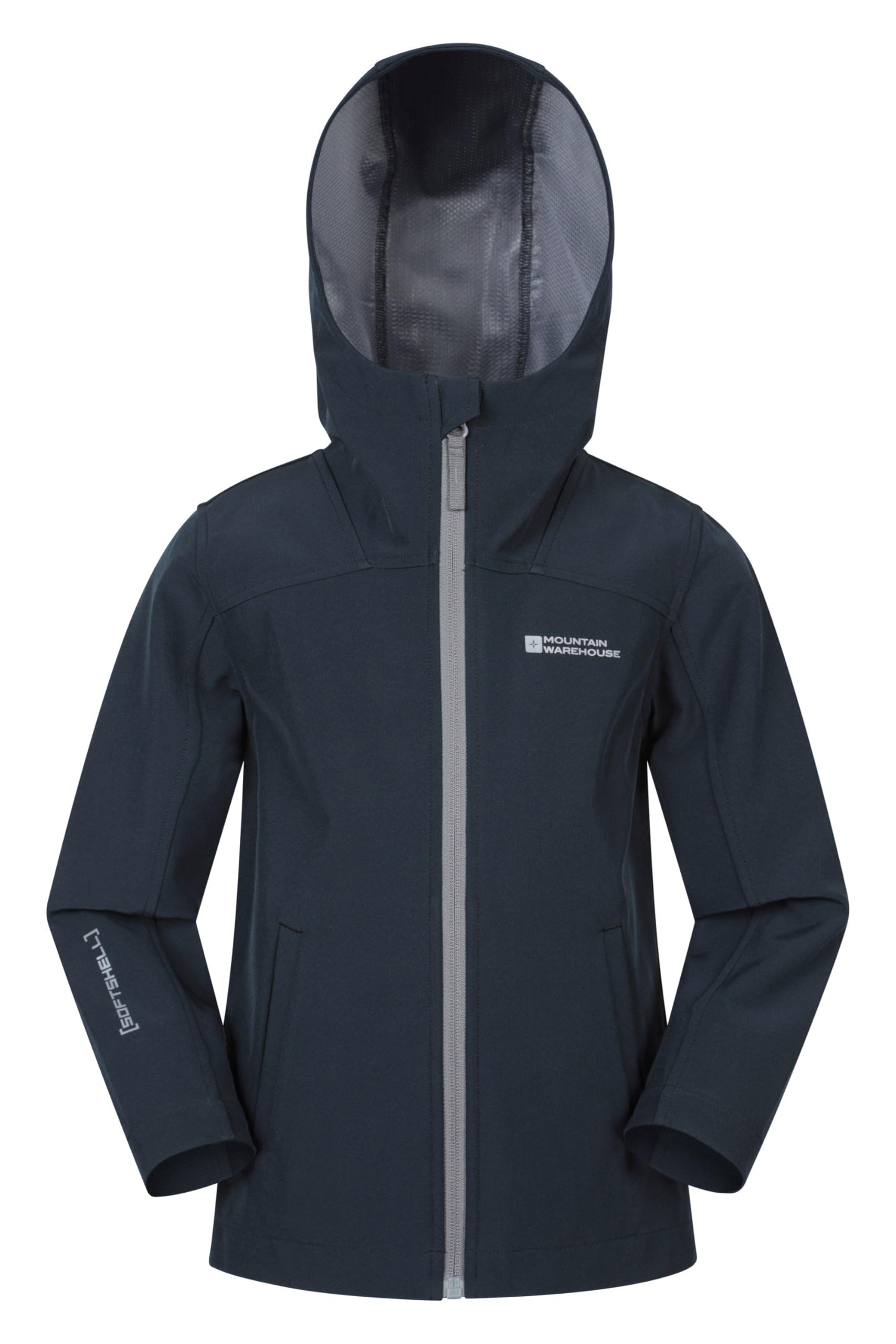 Mountain Warehouse Retreat Kids Lightweight Softshell Jacket - Lightweight Water-Resistant Coat with Hood, Boys & Girls - For Spring Summer Walking & Outdoors Black Kids Size 7-8 Years