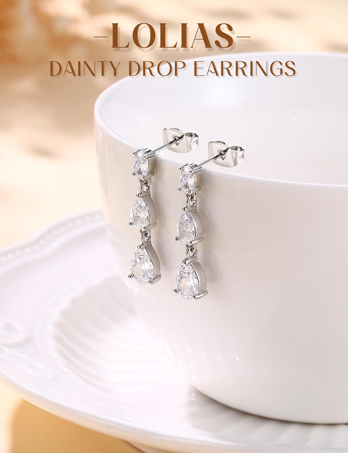 LOLIAS 925 Sterling Silver Dangle Earrings for Women - 14k Gold Plated Pearl Drop Earring Dainty Statement Earrings Prom Wedding Bridal Earring Long Dangling Cubic Zirconia Pearl Earring Trendy Jewelry
