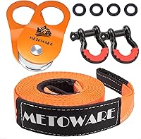Vista 11 de METOWARE Kit de Recuperación Todo Terreno - Protector de Árboles de 3" x 8', Correa de Remolque de 3" x 20', Polea de Bloque de Tracción de Servicio