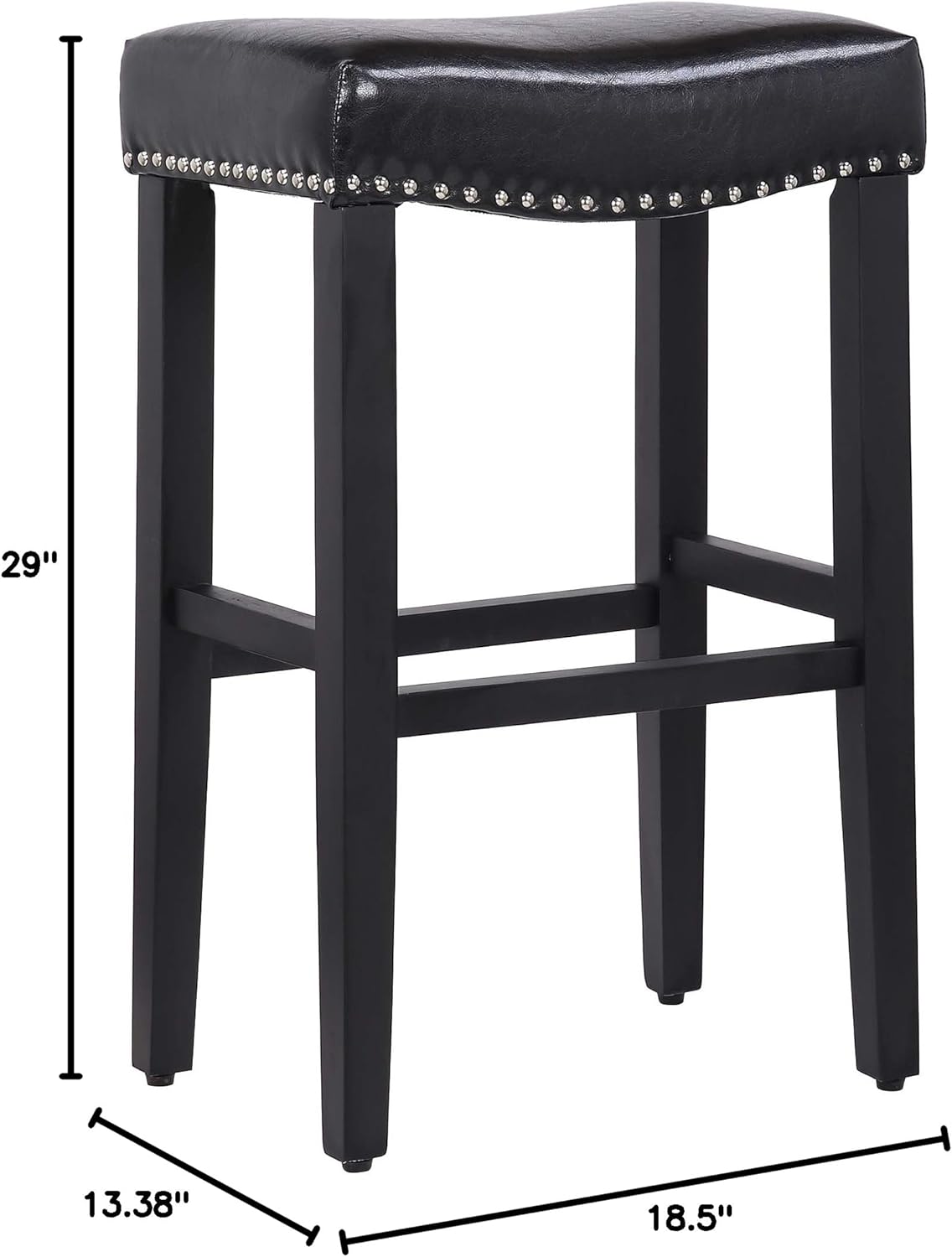 WO WESTIN OUTDOOR Jameson 29" Upholstered Nail Head Bar Stool,Black/Leather
