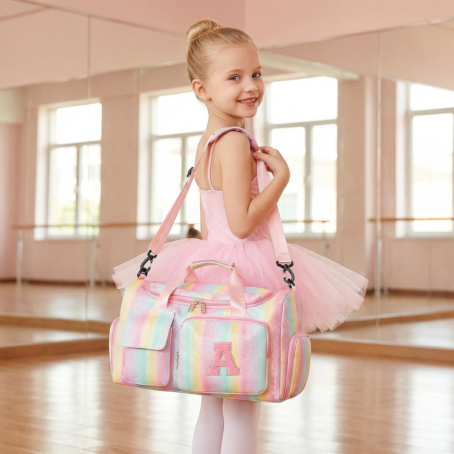 Birthday Gift for Teen Girl Gifts Trendy Stuff, Kids Travel Duffle Bag Girls Initial Gym Bag with Shoes Compartment, Personalized Weekender Bags Pink M - Image 2